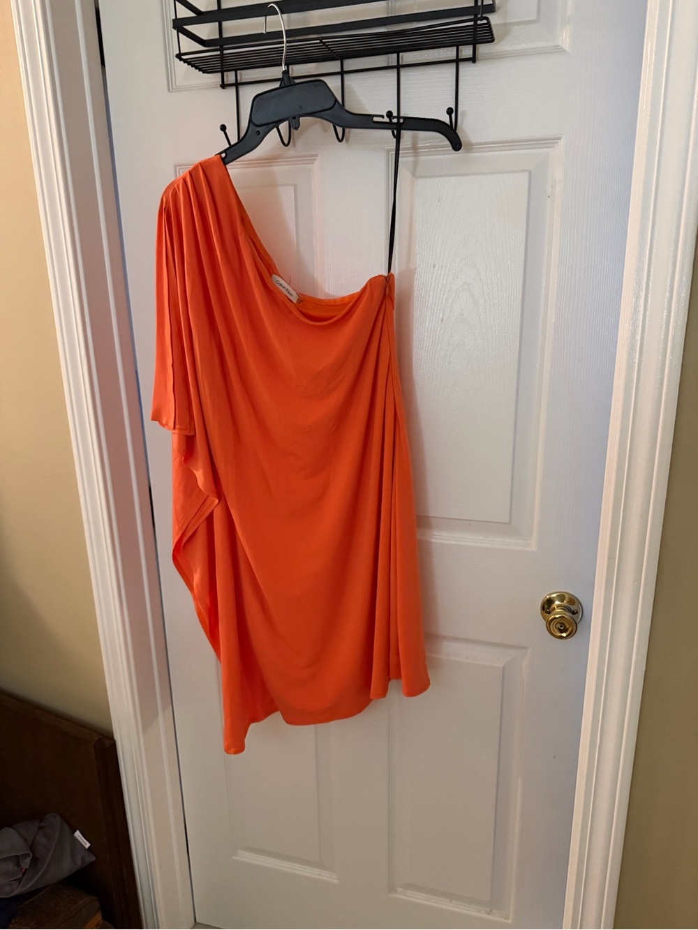Calvin Klein Orange One-Shoulder Draped Dress